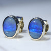 Natural Australian Solid Boulder Opal Gold Earring Studs (7.5 x 5mm) Code GE131