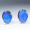 Natural Australian Solid Boulder Opal 18K Gold Earring Studs (6 x 4mm) Code GE119