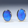 Natural Australian Solid Boulder Opal 18K Gold Earring Studs (6 x 4mm) Code GE119