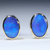 Natural Australian Solid Boulder Opal 18K Gold Earring Studs (6 x 4mm) Code GE119