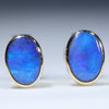 Natural Australian Solid Boulder Opal 18K Gold Earring Studs (6 x 4mm) Code GE119