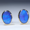 Natural Australian Solid Boulder Opal 18K Gold Earring Studs (6 x 4mm) Code GE119