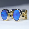 Natural Australian Solid Boulder Opal 18K Gold Earring Studs (6 x 4mm) Code GE119