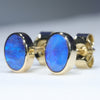 Natural Australian Solid Boulder Opal 18K Gold Earring Studs (6 x 4mm) Code GE119