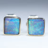 Natural Australian Solid Boulder Opal Gold Earring Studs (4.5 x 4.5mm) Code GE140
