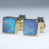 Natural Australian Solid Boulder Opal Gold Earring Studs (4.5 x 4.5mm) Code GE140