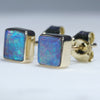 Natural Australian Solid Boulder Opal Gold Earring Studs (4.5 x 4.5mm) Code GE140