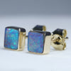Natural Australian Solid Boulder Opal Gold Earring Studs (4.5 x 4.5mm) Code GE140