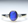 Natural Australian Black Opal Gold and Diamond Ring
