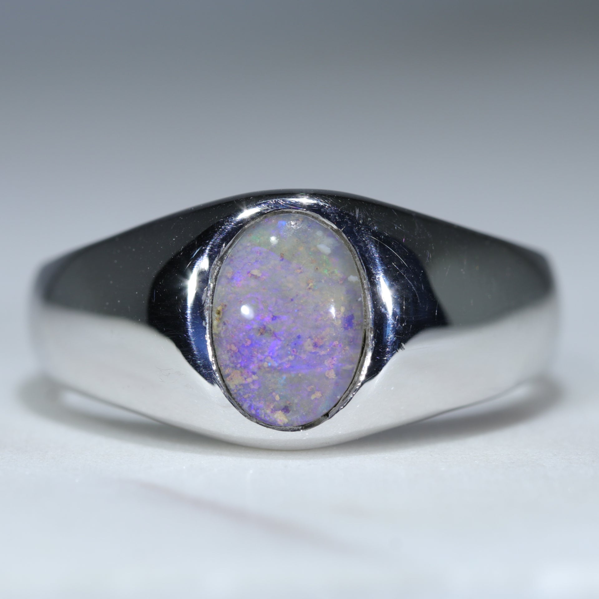 Natural Solid Boulder Opal Mens Silver Ring - Size 11 Code - SM157