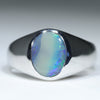 Natural Australian Boulder Opal Silver Men's Ring