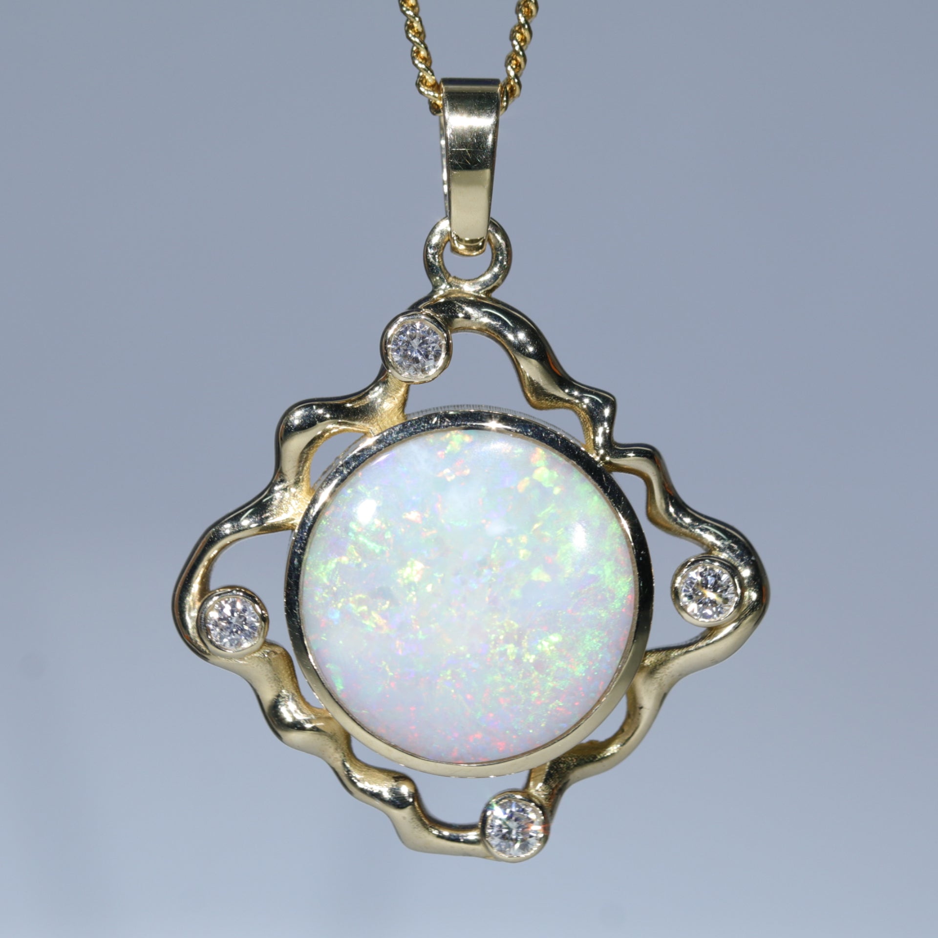 PURE ANGEL GOLD PLATED AUSTRALIAN WHITE OPAL NECKLACE
