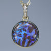 Natural Australian Boulder Opal Matrix Gold Pendant With Diamonds