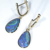 Natural Australian Black Opal Gold and Diamond Huggie Earrings