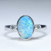 Natural Australian Boulder Opal and Diamond 14K White Gold Ring  - Size 6.5 Code - EJ75