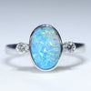 Natural Australian Boulder Opal and Diamond 14K White Gold Ring  - Size 6.5 Code - EJ75