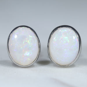 Natural Australian White Opal Silver Stud Earrings