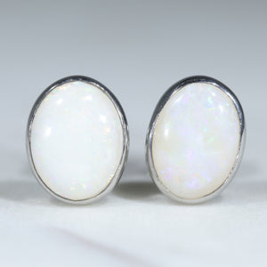 Natural Australian White Opal Silver Studs