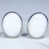 Natural Australian White Opal Silver Stud Earrings