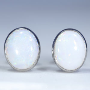 Natural Australian White Opal Silver Stud Earrings