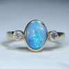 Natural Australian Boulder Opal 18k Gold and Diamond Ring