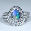 14k White Gold Natural Crystal Black Opal Engagement Wedding Ring Set