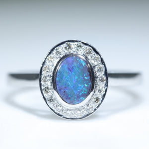 Natural Australian White Gold Boulder Opal and Diamond Ring