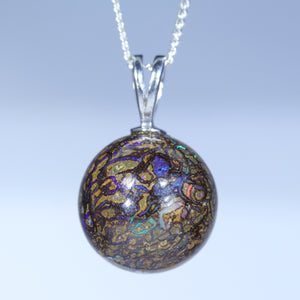 Natural Australian Boulder Opal Matrix Silver Ball Paendant
