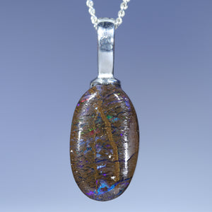 Natural Australian Boulder Opal Matrix Silver Pendant