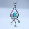 natural Australian Boulder Opal Silver Pendant with Tsavorite Green Garnet