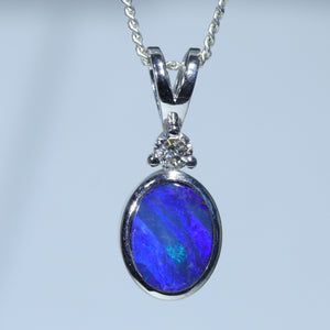 Natural Australian Boulder Opal White Gold and Diamond Pendant