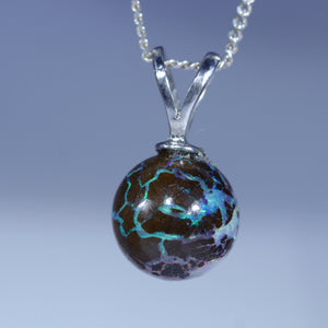 Natural Australian Boulder Opal Matrix Silver Ball Pendant