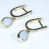 18k Gold White Opal and Diamond Huggie Earrings