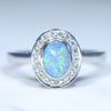 Natural Australian Lightning Ridge Crystal Opal and Diamond Ring