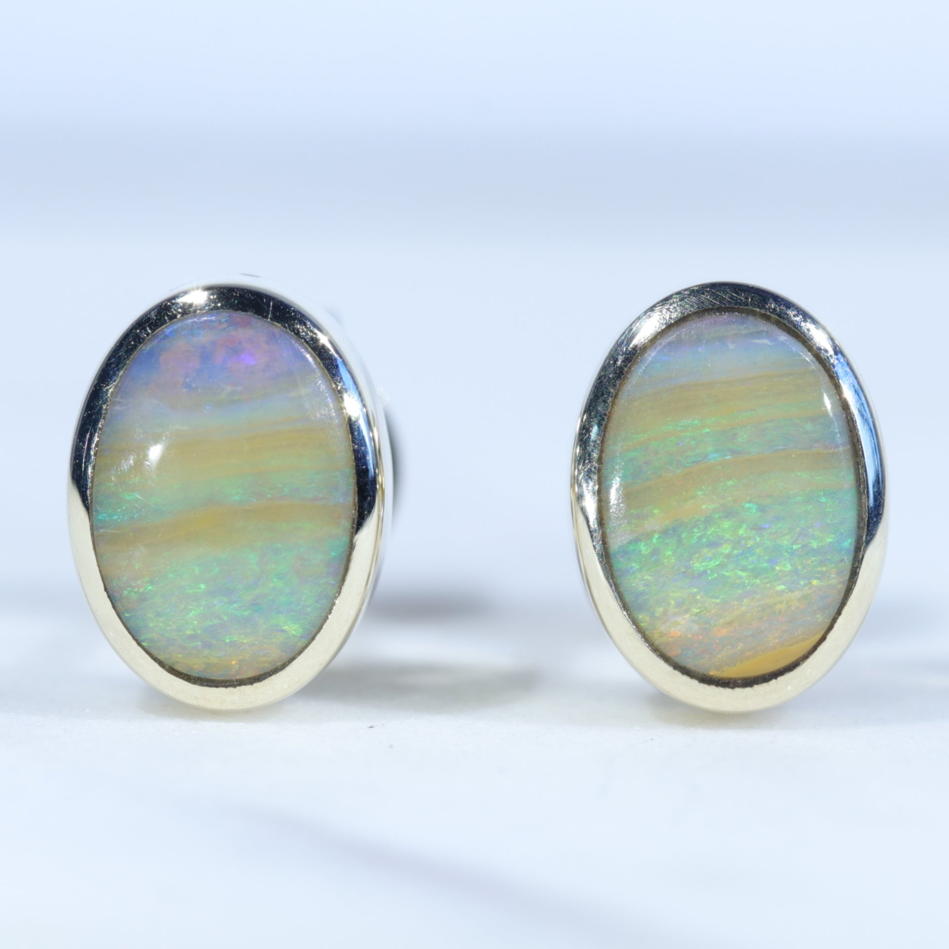 Natural Australian Boulder Opal Gold Opal Studs