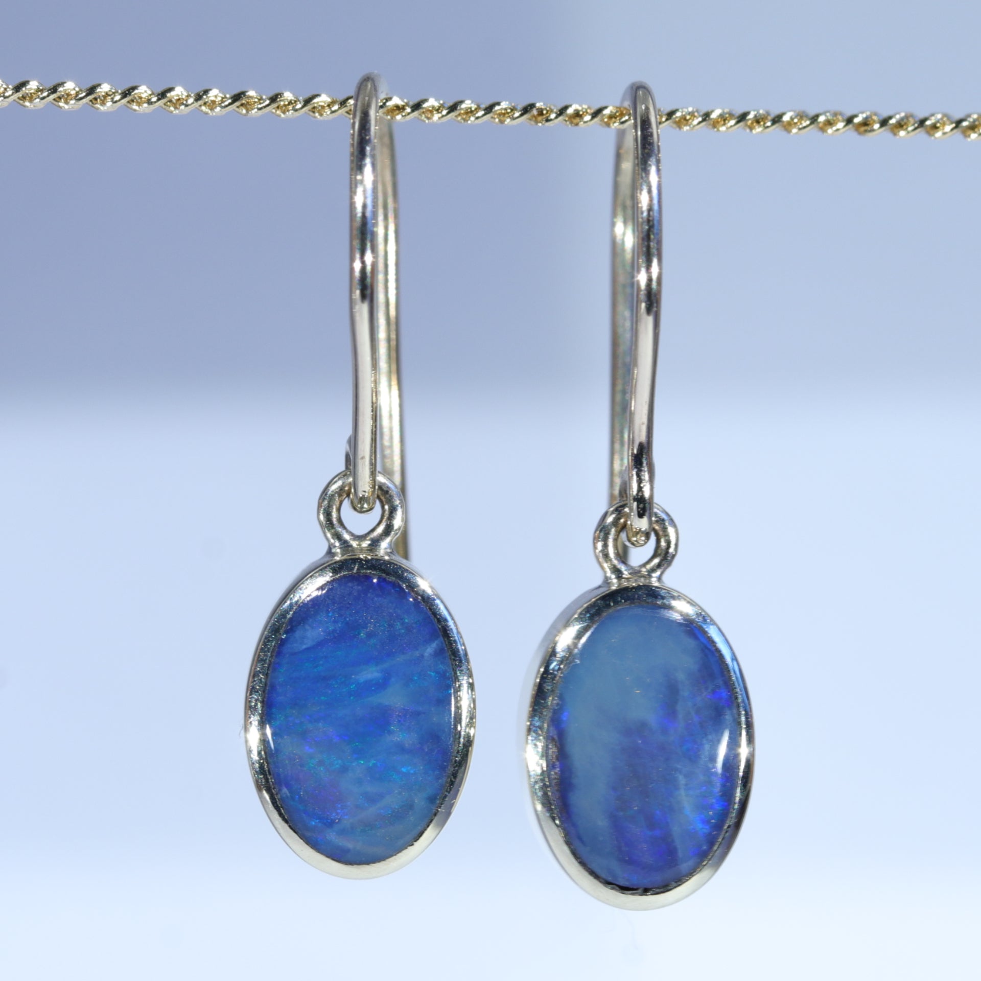 Natural Australian  Boulder Opal Gold Earrings (9 x 6mm) Code GE53J