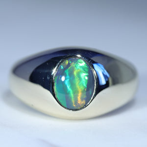 Natural Australian Black Opal Gold Men's Ring