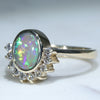 10k Gold - Solid Crystal Opal - Natural Diamonds