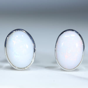 Natural Australian Coober Pedy White Opal Silver Studs