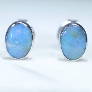Natural Australian Queensland Boulder Opal Silver Studs