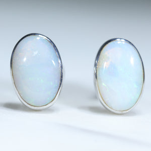 Natural Australian Coober Pedy White Opal Silver Studs