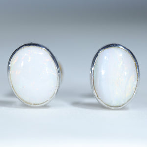 Natural Australian Coober Pedy White Opal Silver Studs