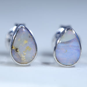 Natural Australian Queensland Boulder Opal Silver Studs