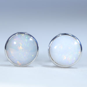 Natural Australian Coober Pedy White Opal Silver Studs