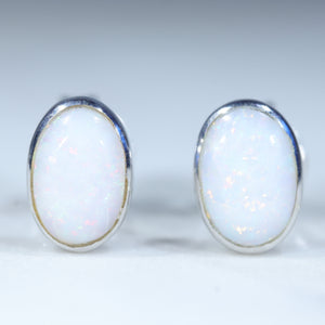 Natural Australian Coober Pedy White Opal Silver Studs