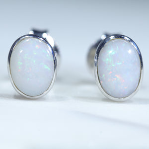 natural Australian White Opal Silver Studs