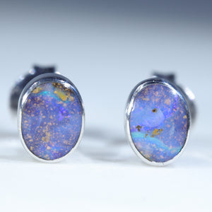 Natural Australian Queensland Boulder Opal Silver Studs