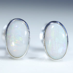 Natural Australian Coober Pedy White Opal Silver Studs