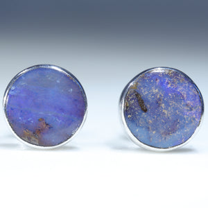 Natural Australian Boulder Opal Silver Studs
