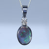 Natural Australian Boulder Opal Silver Pendant with Natural Diamond
